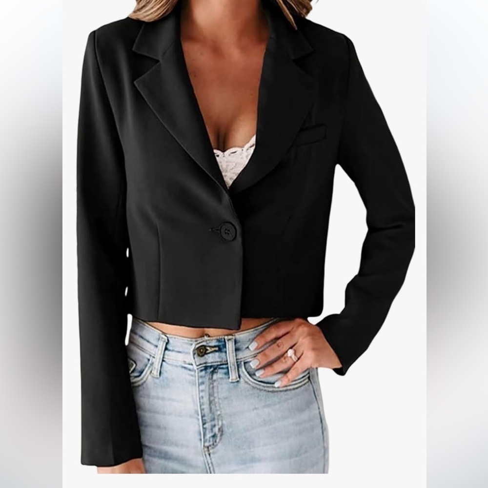 NWT Casual Office Cropped Blazer Long Sleeve Open Front w/ Button Work Suit